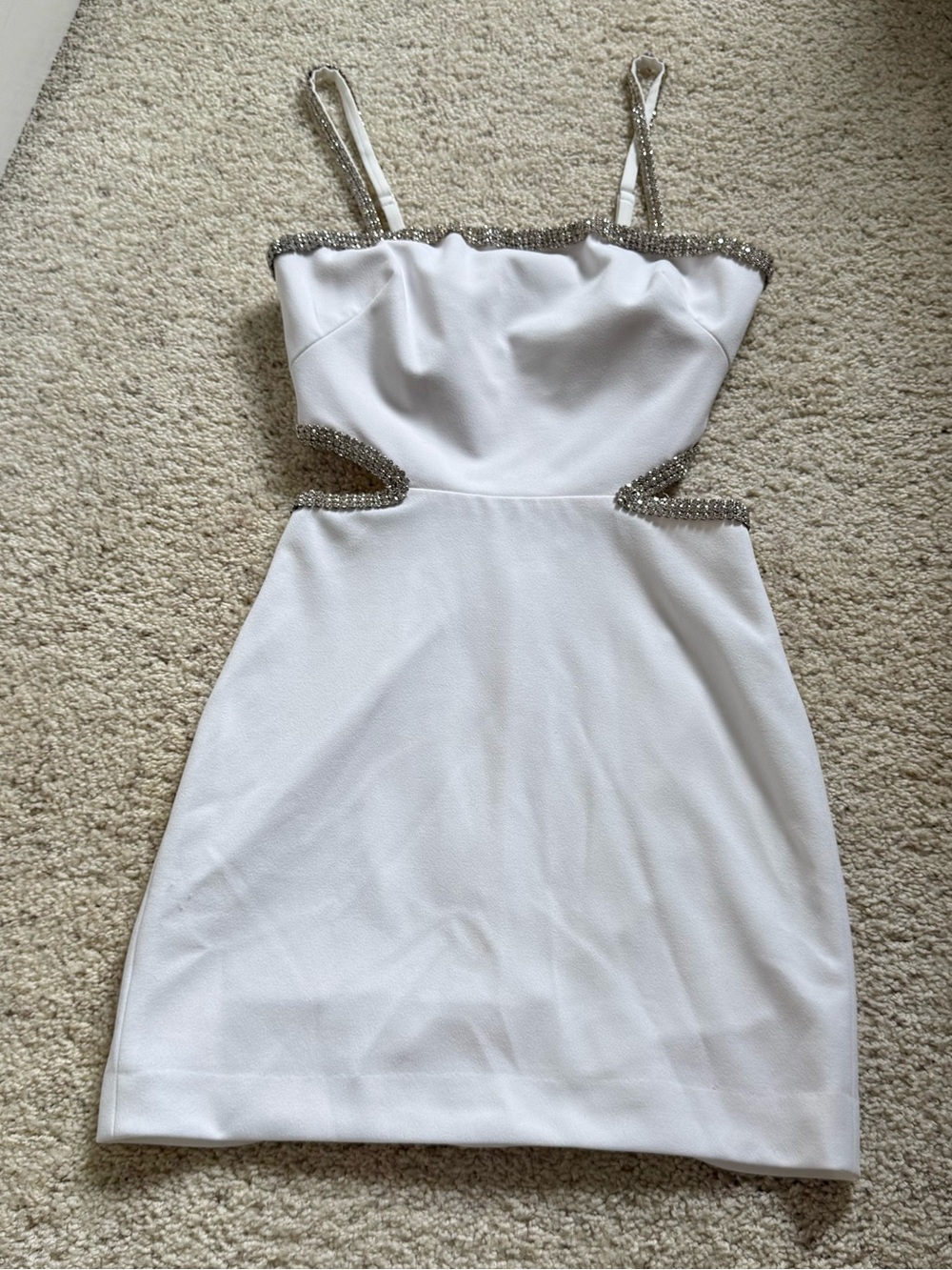 Dress the Population White Mini Dress with Silver Beaded Trim